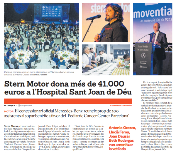 Stern Motor dona més de 41.000 euros a l’Hospital Sant Joan de Déu