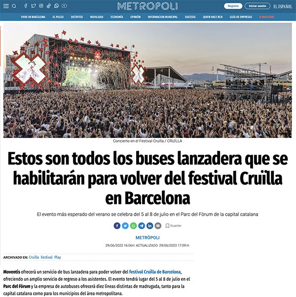 Estos son todos los buses lanzadera que se habilitarán para volver del festival del Cruïlla en Barcelona